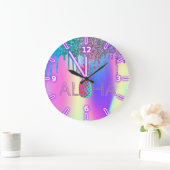 Aloha Hawaiian Ananas Holografischer Glitzer Tropf Große Wanduhr (Zuhause)