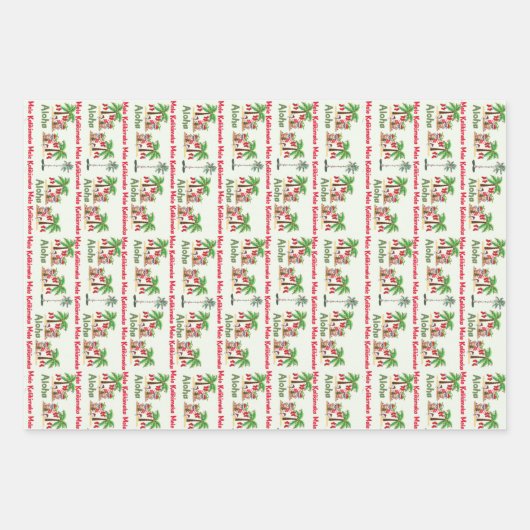 Aloha Hawaiian Christmas Wrapping Paper Geschenkpapier Set (Vorderseite)