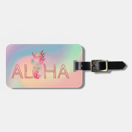 Aloha Hawaiian Colorful Pineapple Holographic Gepäckanhänger (Vorderseite horizontal)