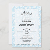 Aloha Hawaiian Floral Blue Birthday Party Einladung (Vorderseite)
