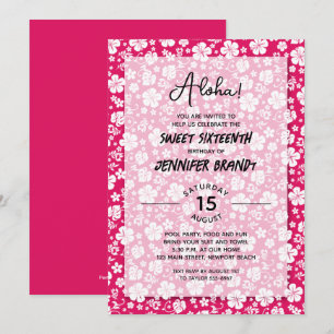 Aloha Hawaiian Floral Hot Pink 16. Geburtstag Einladung