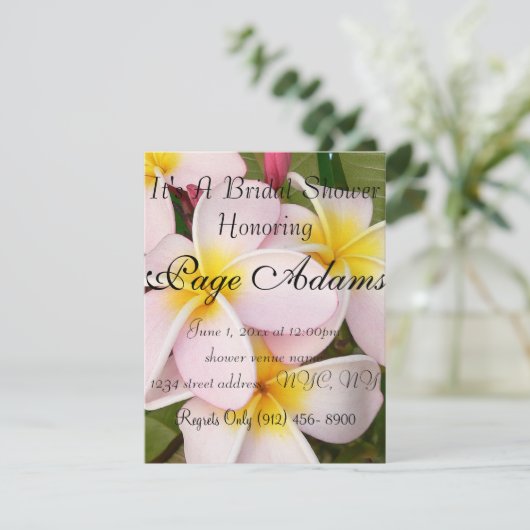 Aloha Hawaiian-Frangipani-Brautparty Einladung (Stehend Vorderseite)