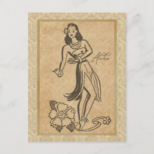 Aloha Hawaiian Girl 2 Vintage Reproduktion Postkarte