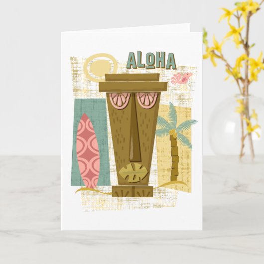 Aloha - Hawaiian Greeting Card - Retro Island Tiki Karte (Gelbe Blume)