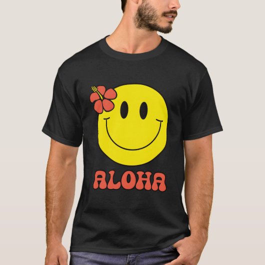 Aloha Hawaiian Hibiskus Yellow Happy Face Niedlich T-Shirt (Vorderseite)