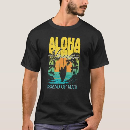 Aloha Hawaiian Island Maui Surfer Sunset Palm Tree T-Shirt (Vorderseite)