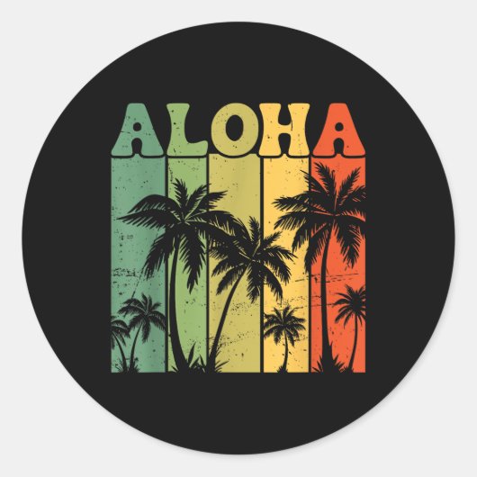 Aloha Hawaiian Island Palm Trees Surfboard Beach H Runder Aufkleber (Vorderseite)