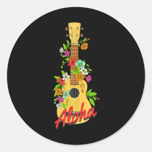 Aloha Hawaiian Island Ukulele Blume Aloha Runder Aufkleber