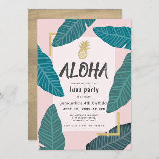 Aloha Hawaiian Luau Ananas Blush Pink Geburtstag Einladung