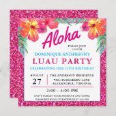 Aloha Hawaiian Luau Hibiskus Rosa Glitzer (Vorne/Hinten)