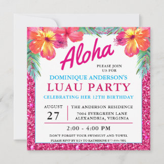 Aloha Hawaiian Luau Hibiskus Rosa Glitzer