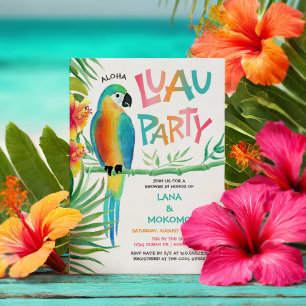 Aloha Hawaiian Luau Parrot Tropical Couples Dusche Einladung