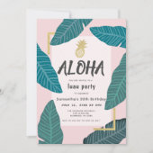 Aloha Hawaiian Luau Pineaple Pink Erwachsene Gebur Einladung (Vorderseite)