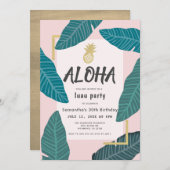 Aloha Hawaiian Luau Pineaple Pink Erwachsene Gebur Einladung (Vorne/Hinten)