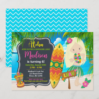 Aloha Hawaiian Luau Tropicales Mädchen Geburtstags Einladung
