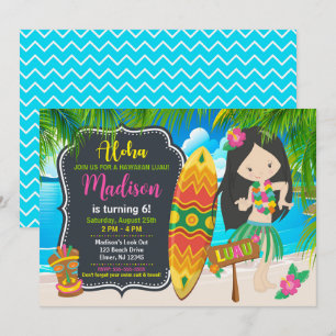 Aloha Hawaiian Luau Tropicales Mädchen Geburtstags Einladung