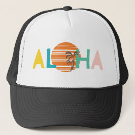 "Aloha" Hawaiian Multicolor Beach Sunset Palm Tree Truckerkappe