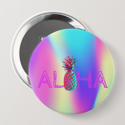 Aloha Hawaiian Pineaple Holographic Button (Vorne & Hinten)