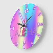 Aloha Hawaiian Pineapple Holographic Große Wanduhr (Winkel)