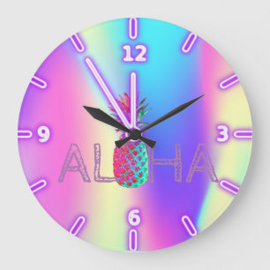 Aloha Hawaiian Pineapple Holographic Große Wanduhr
