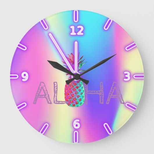 Aloha Hawaiian Pineapple Holographic Große Wanduhr (Vorderseite)
