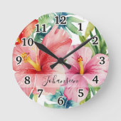 Aloha Hawaiian Red Blume Name Runde Wanduhr (Vorderseite)