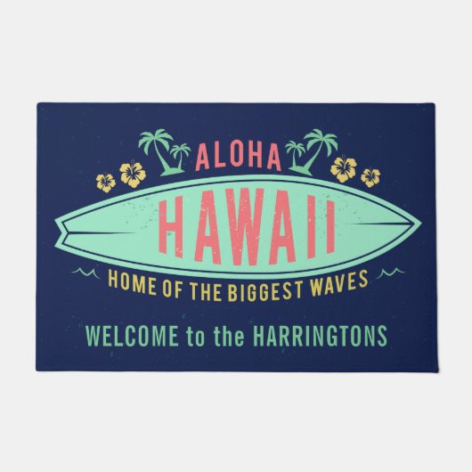 Aloha Hawaiian Surfer individuelle Name Türmatte (Vorderseite)