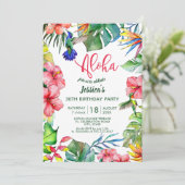 Aloha Hawaiian Tropical Blume Geburtstag Einladung (Stehend Vorderseite)