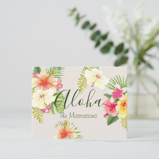Aloha Hawaiian Tropical Floral Personalisiert Postkarte (Stehend Vorderseite)