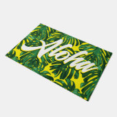 Aloha Hawaiian Tropical Green Yellow Palm Blätter Fußmatte (Schrägansicht)