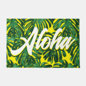 Aloha Hawaiian Tropical Green Yellow Palm Blätter Fußmatte (Vorderseite)