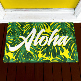 Aloha Hawaiian Tropical Green Yellow Palm Blätter Fußmatte