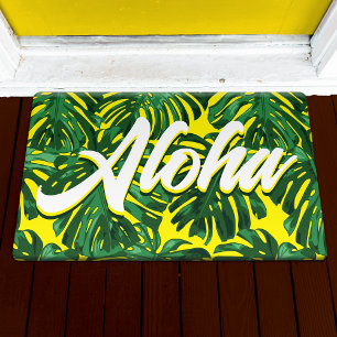Aloha Hawaiian Tropical Green Yellow Palm Blätter Fußmatte