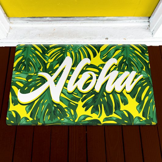 Aloha Hawaiian Tropical Green Yellow Palm Blätter Fußmatte