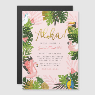 Aloha! | Hawaiian Tropical Summer Flamingo Party Magneteinladung