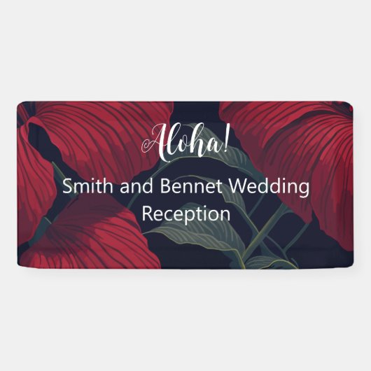 Aloha Hawaiian Wedding Red Hibiskus Banner (Horizontal)