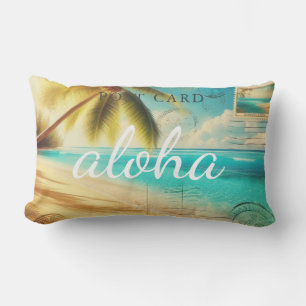 Aloha Hawaiianische Vintage-Postkarte Tropischer P Lendenkissen