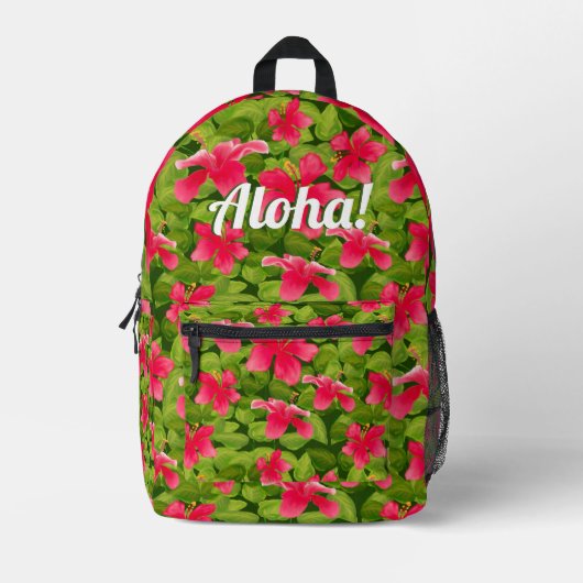 Aloha! Hawaiianischer Rosa Hibiskus Bedruckter Rucksack (Vorderseite)