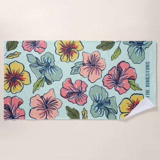 Aloha hawaiische Blumen und Familienname Strandtuch (Vorderseite)