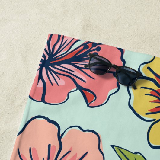 Aloha hawaiische Blumen und Familienname Strandtuch (Beispiel)