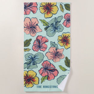 Aloha hawaiische Blumen und Familienname Strandtuch
