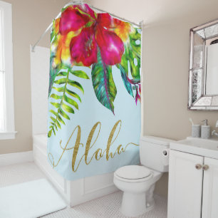 Aloha Helle Elektrische Pop Tropicale Blüten Duschvorhang