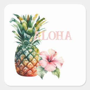 Aloha Hibiskus Blume Ananas Quadratischer Aufkleber