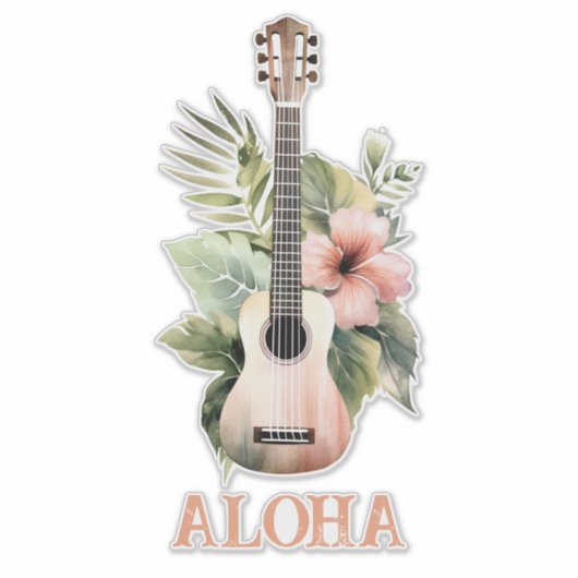 Aloha Hibiskus Blume Guitar Aufkleber (Vorderseite)