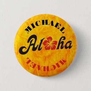 Aloha Hibiskus - flaches Hawaii Design + Ihre Idee Button