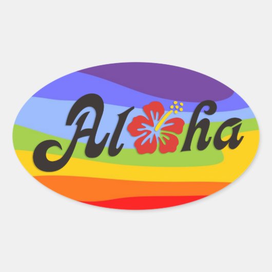 Aloha Hibiskus - flaches Hawaii Design + Ihre Idee Ovaler Aufkleber (Vorderseite)