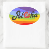 Aloha Hibiskus - flaches Hawaii Design + Ihre Idee Ovaler Aufkleber (Tasche)