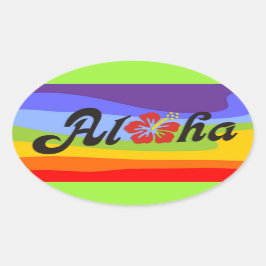 Aloha Hibiskus - flaches Hawaii Design + Ihre Idee Ovaler Aufkleber