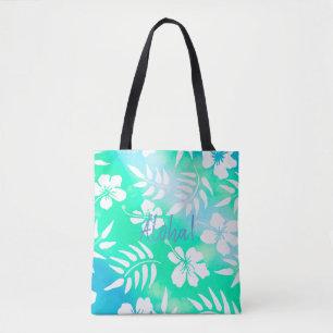 Aloha Hibiskus Green und Blue Floral Tasche