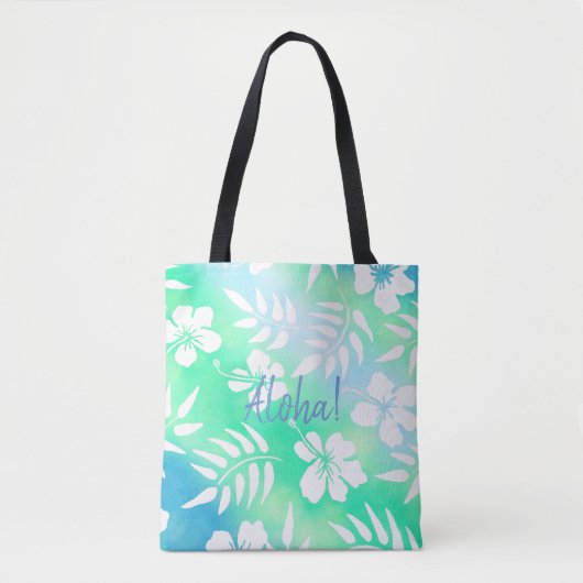 Aloha Hibiskus Green und Blue Floral Tasche (Vorderseite)